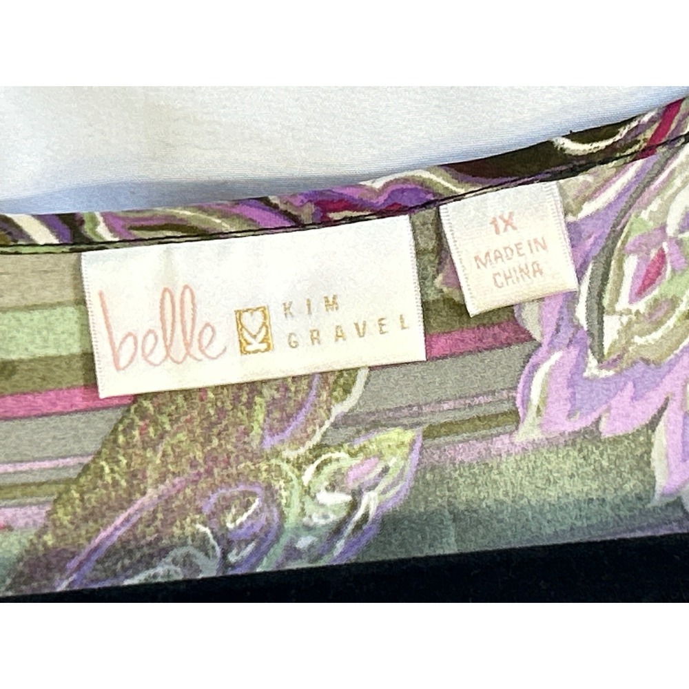 Belle Kim Gravel Paisley Print Button Front Tunic Top Women 1X Olive Purple - Picture 2 of 8